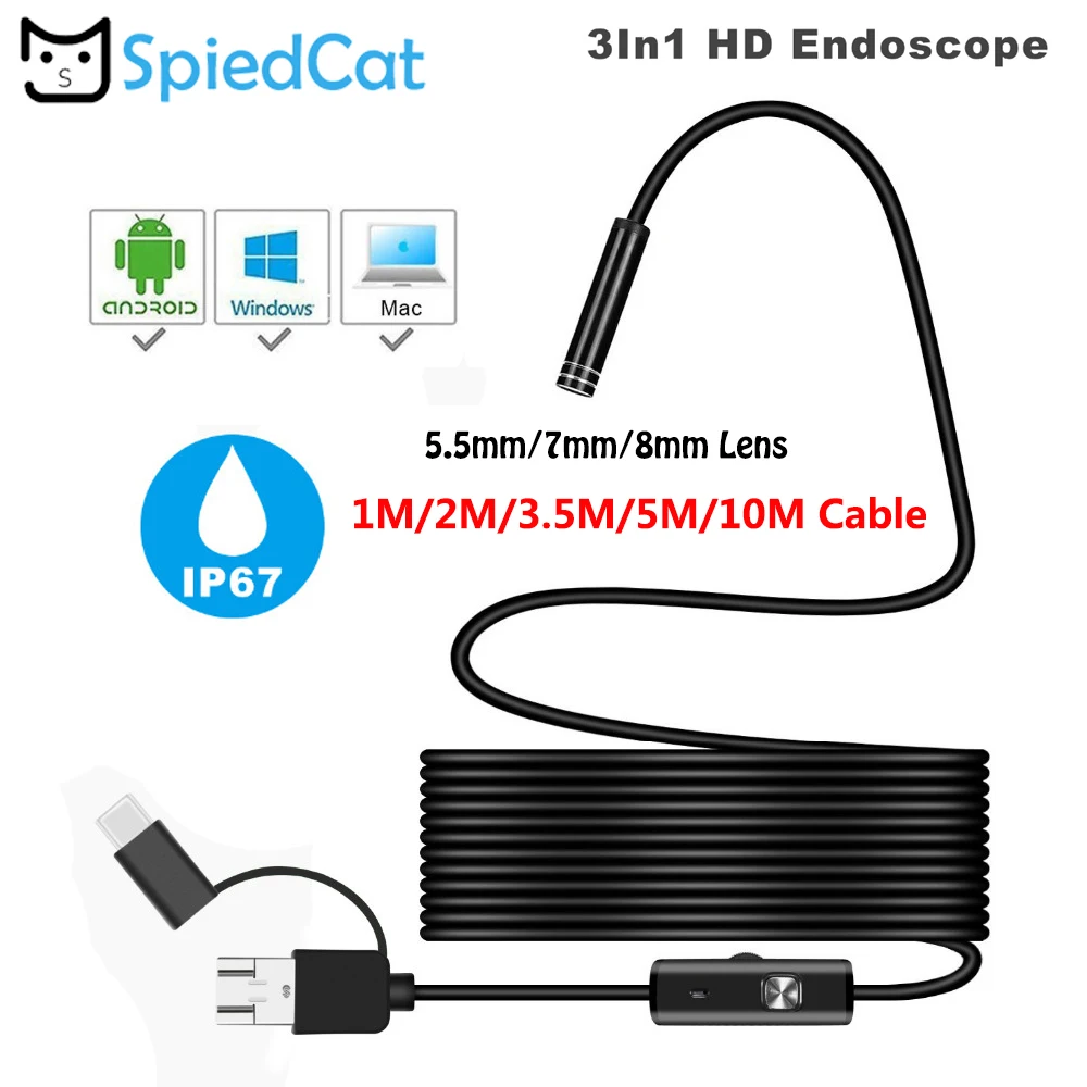 5 5/7/8 мм Мини объектив 3 в 1 эндоскоп Android камера 480P бороскоп 1/2/3.5/5/10 м USB Type C для