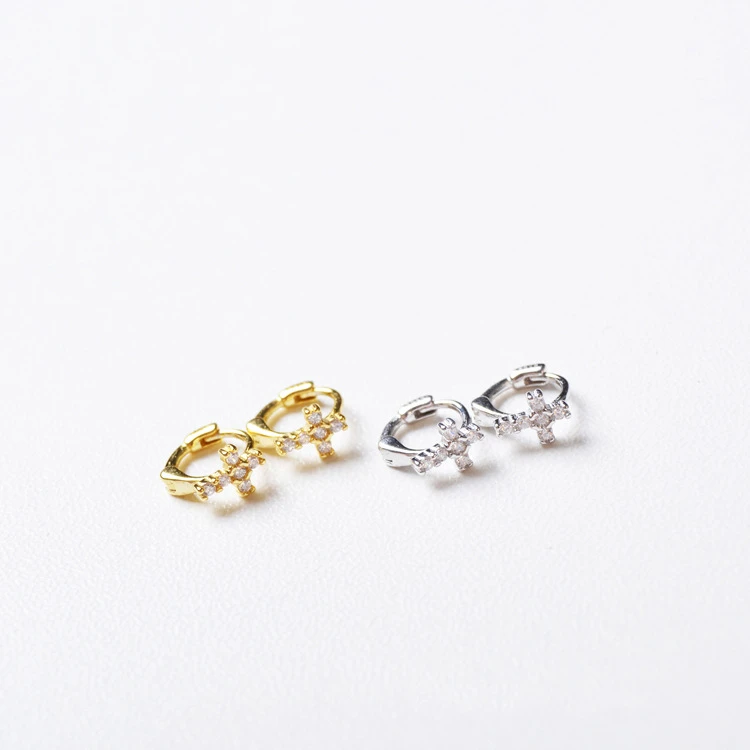 Серьги из стерлингового серебра 925 пробы, модные серьги из циркона, крест, кость, Пряжка для ушей, милые дикие тренды, дикие женские ювелирные украшения для ушей