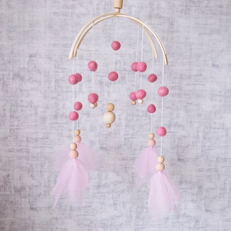 Pink tassel Детские Буковые листья, передвижные погремушки, силиконовые бусины, шерстяной шар для детской комнаты, подвесной декор, маленький колокольчик, детские игрушки для кормления - Цвет: Pink tassel