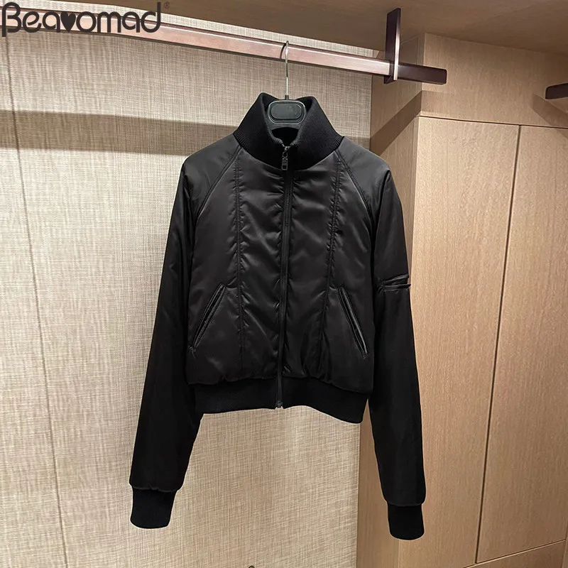 

Женская хлопковая куртка в стиле ретро Bearomad, черная однотонная свободная повседневная куртка с воротником-стойкой, верхняя одежда на осень