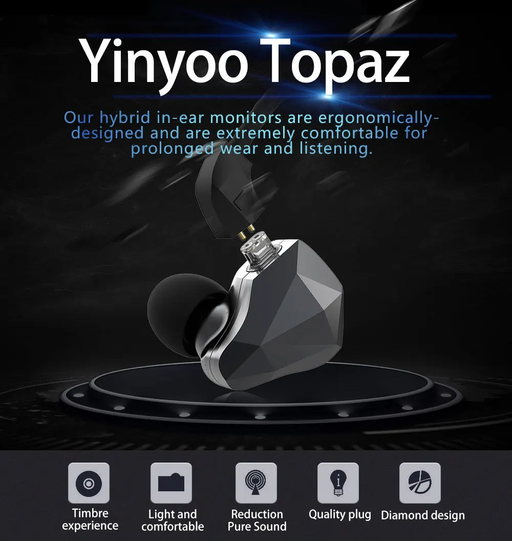 Yinyoo топаз 4BA+ 1DD 10 мм Био-диафрагма индивидуальные сплав Динамический драйвер гибридные наушники для AS10 ZS10pro CCA C10 C16