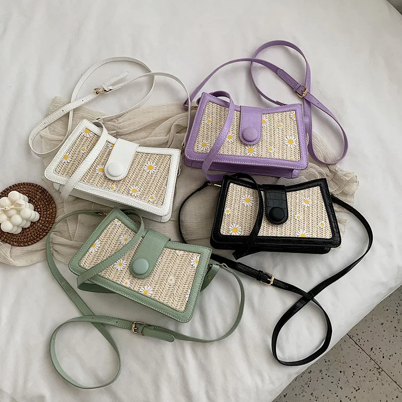 

2021 лето маленькая сумка через плечо сумки соломенная шляпа + кожаные сумки для женщин, девушек, сумки для путешествий и сумки PU кожаные женск...