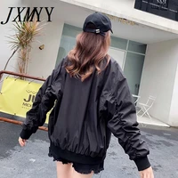 jxmyy 2021 baseball uniform womens spring and autumn wear casual loose style fashion all match black jacket flight suit jacket