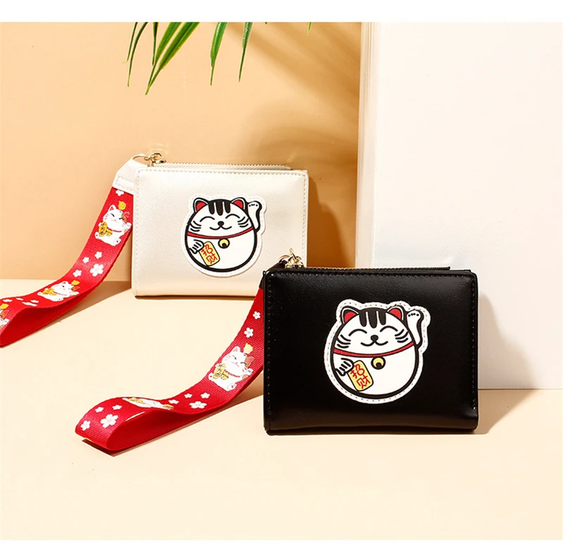 Женский кошелек Lucky Cat, милая сумка с персонажем мультфильма для девочек, мини-кошельки, тонкие женские кошельки, женский клатч кошелек для монет, маленькая сумка для кредитных карт