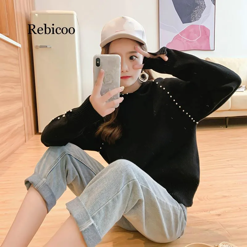 

2019 Autumn/winter Women Sweaters Computer Knitted Casual Hooded Pullovers Beading Solid Women Sweaters and Pullovers