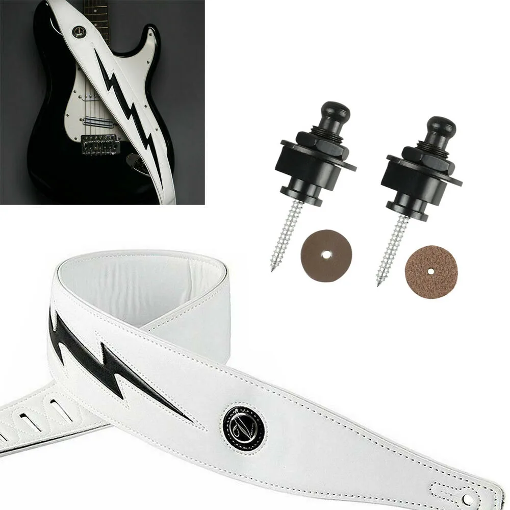 Модный кожаный подбитый ремень для гитары Lightning регулируемый холодный белый и