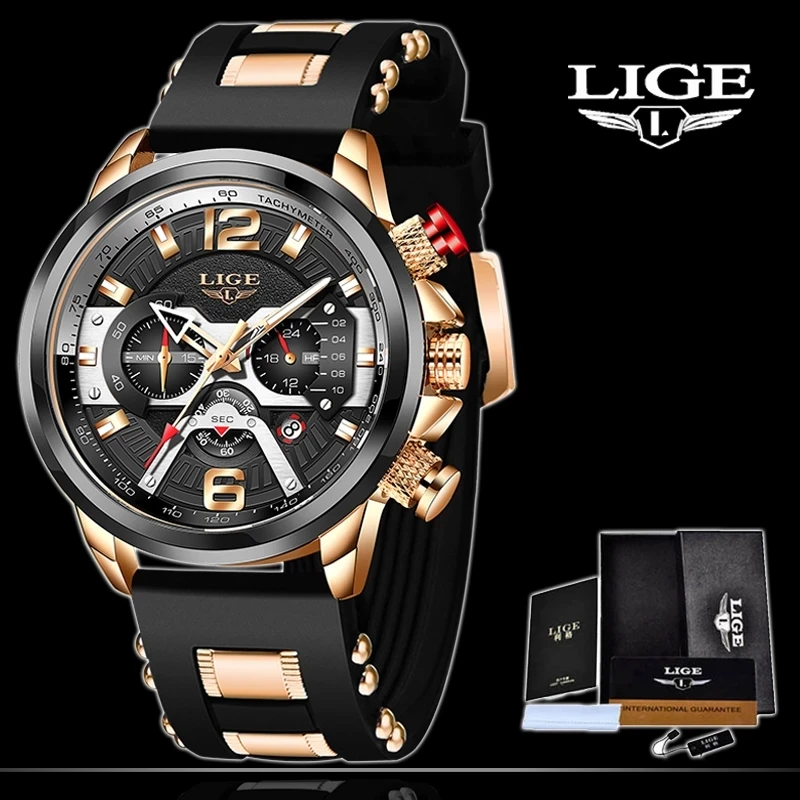 

LIGE New Casual Sports Watch For Men Top Brand Luxury Military Silicagel Watches Mens Clocks Fashion Chronograph Wristwatch 2021