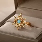 Изысканное обручальное кольцо из нержавеющей стали с голубым опалом и цветком лотоса