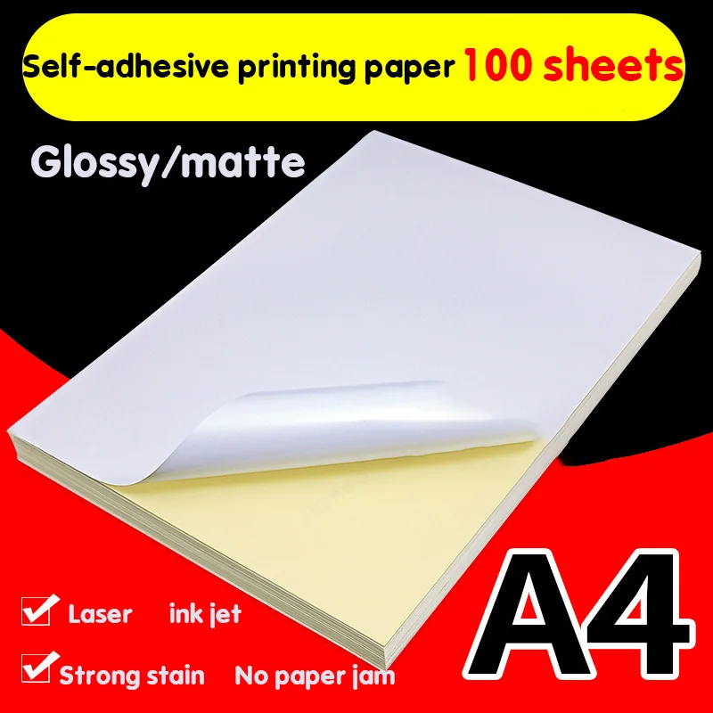 

100 A4 White Inkjet Laser Printer Paper Craft Copier Sticker Label Sticker Glossy Matte Paper Thicker Printable Wood Pulp Paper
