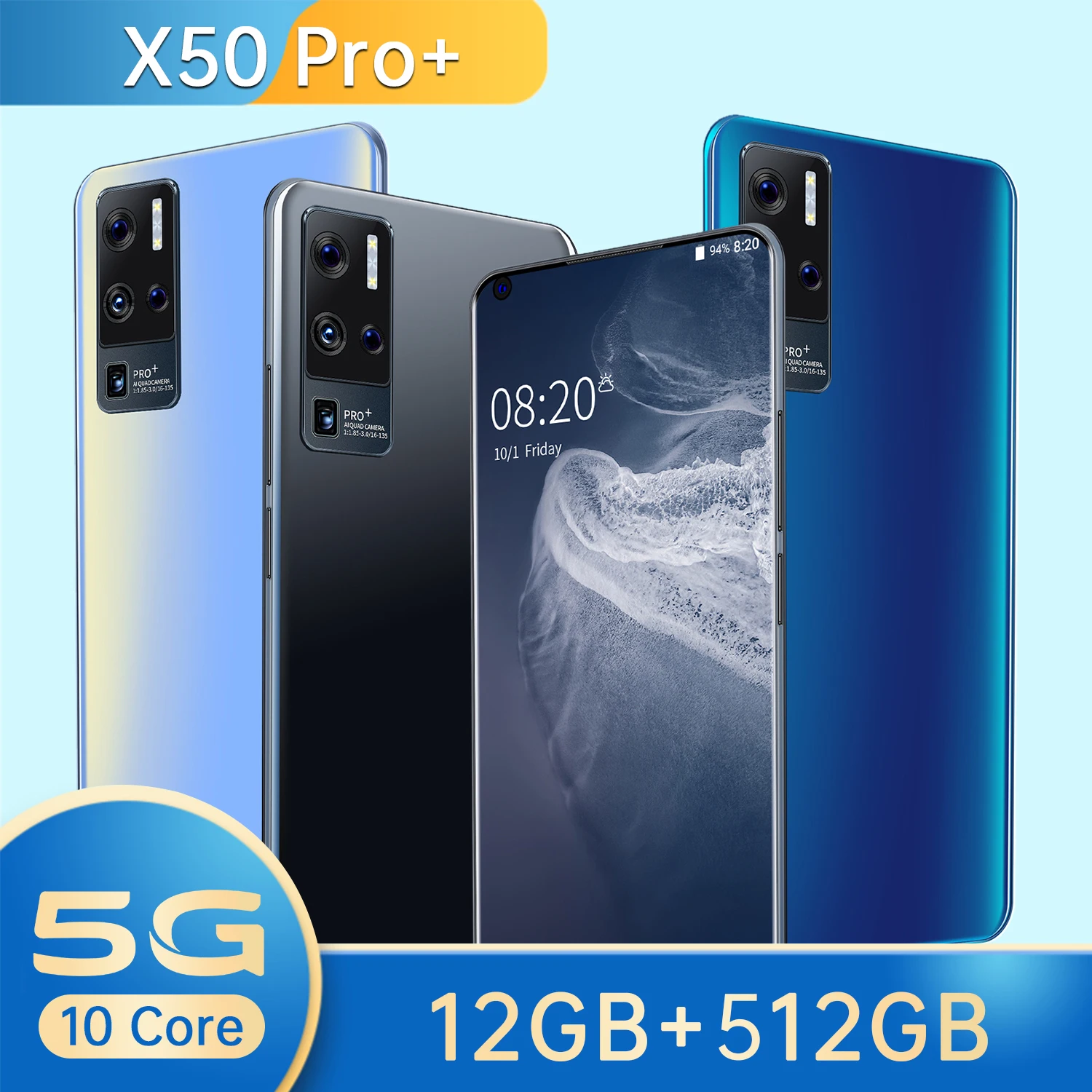 Vivo-tel&eacute;fono inteligente X50 Pro, 5G, 12 + 2021 GB, desbloqueo de huellas dactilares, reconocimiento facial, para Huawei, Xiaomi, Sansung, 512-1