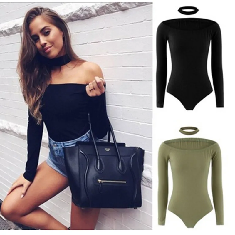 

Комбинезон женский, однотонный, с открытыми плечами и длинным рукавом