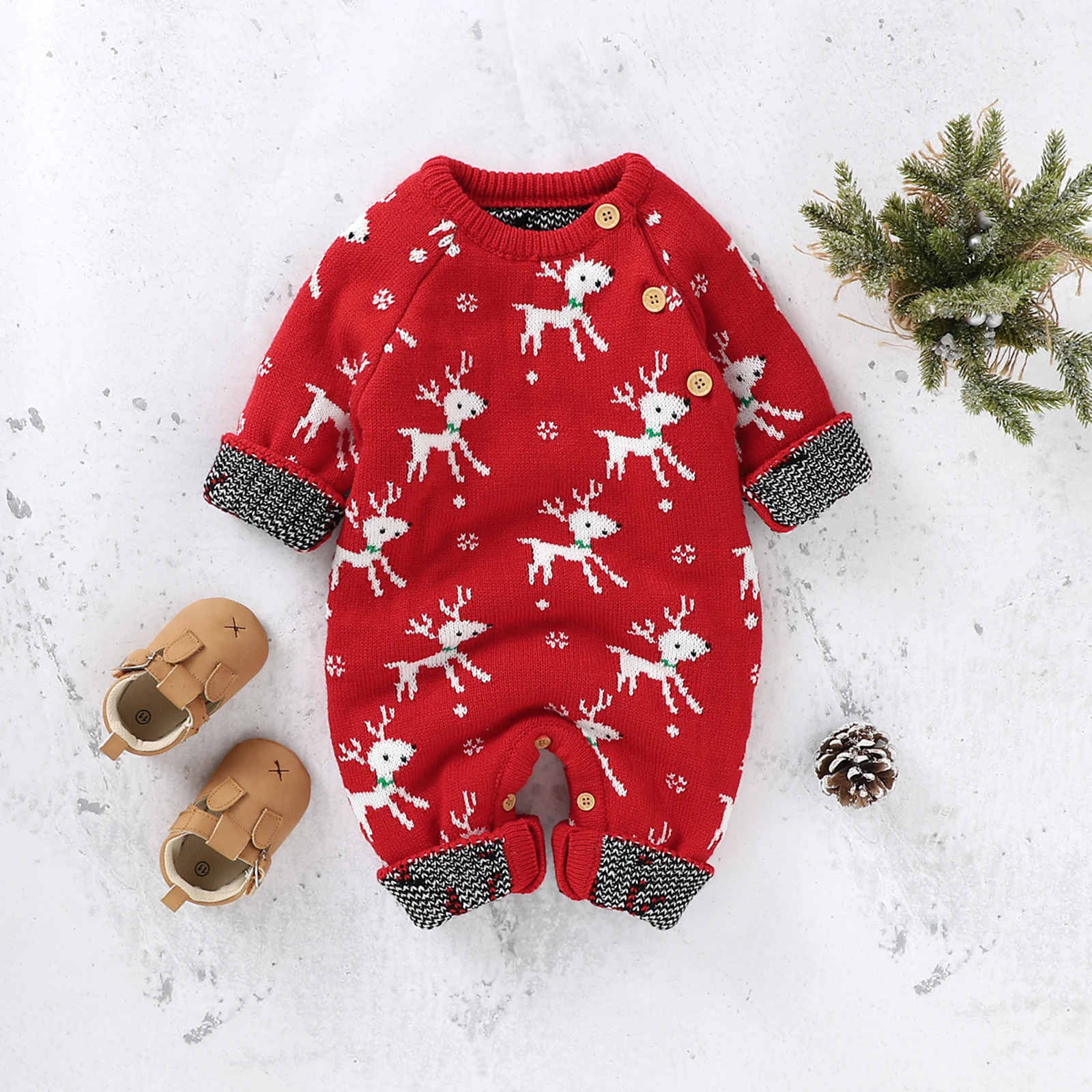 

Ma&Baby 0-24M Christmas Newborn Infant Baby Girls Boys Jumpsuit Knitted Romper Warm Deer Long Sleeve Clothes DD88