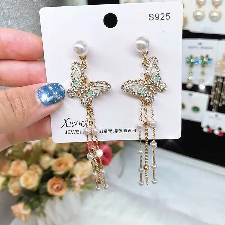

Pearl Butterfly Fringe Earrings Women's Fashion Sweet Summer Earring For Women Casual Party Eardrop 2020