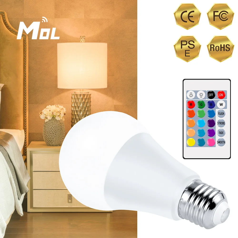 

E27/E26 10PCS Lamp Led RGB Light Dimmable 5W 10W 15W RGBW Led Lamp Colorful Changing Bulb Led Lampada RGBW White Decor Home