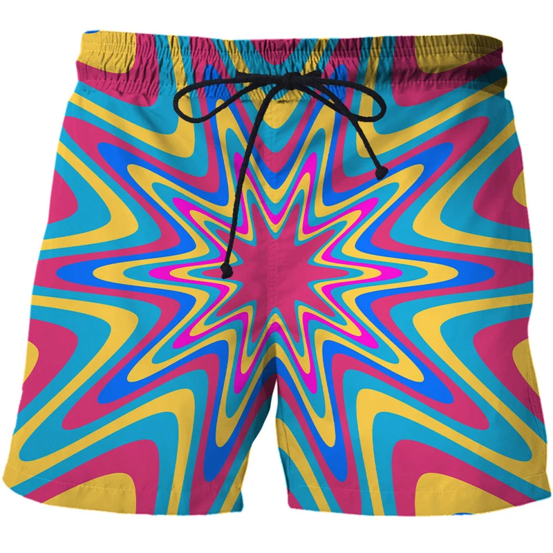 Summer Men's Cool 3D Printed vertigo Beach Shorts Quick-Drying Men's Hip-Hop Personality Free Surfing Swimming Shorts Streetwear
