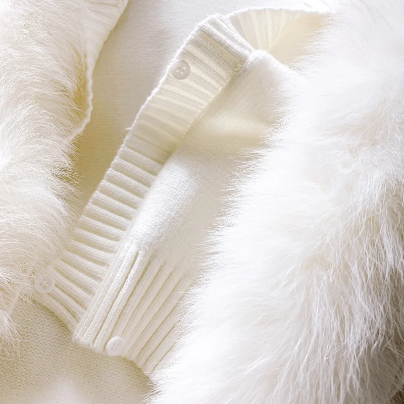 

2021 Autumn Winter Women's Clothing French Fur Collar Thick Knitted Short Coat Sexy Sling Slim Fit Dress Fashion Elegant Suit