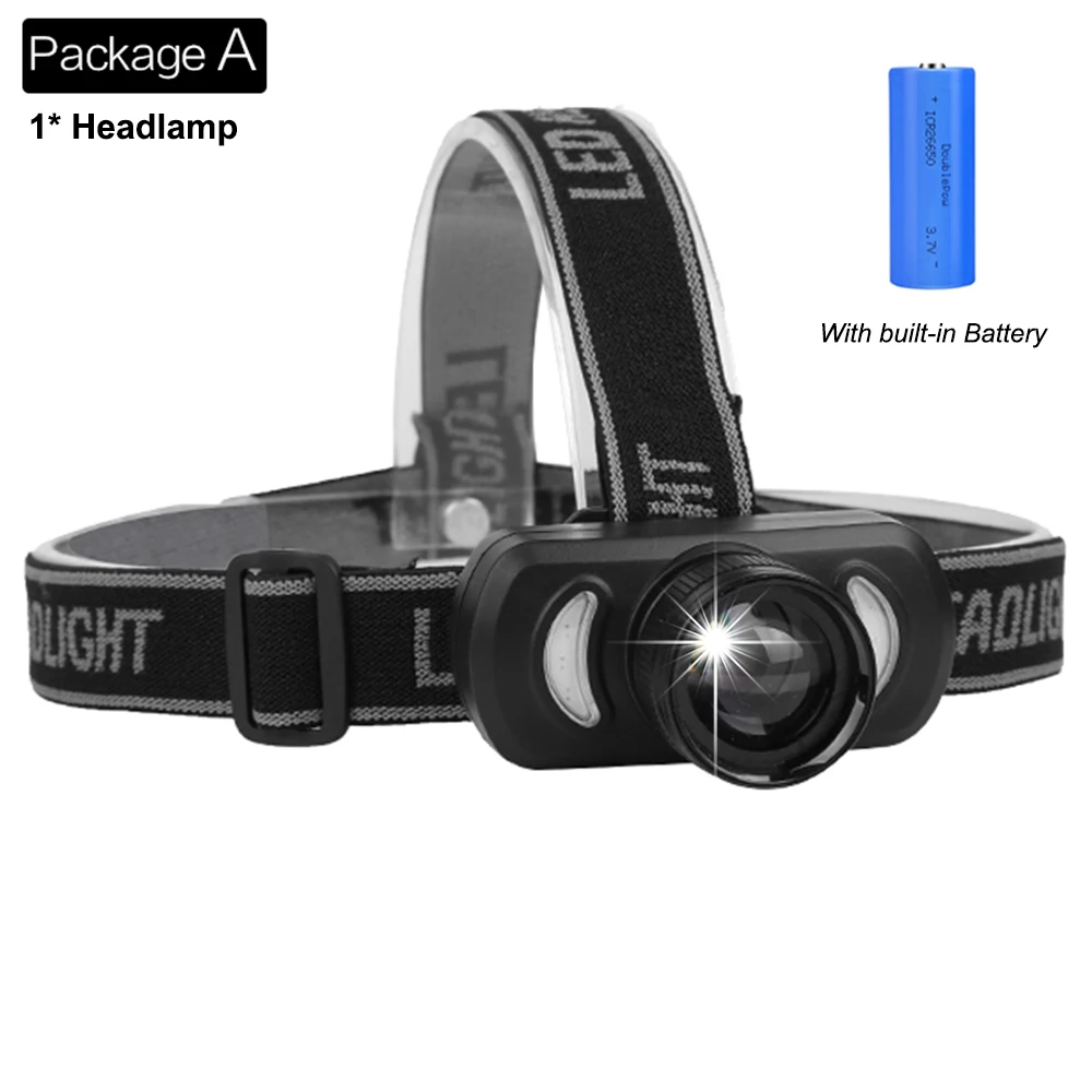 Package A Мощный USB Перезаряжаемый головной светильник, красный светильник, синий светильник, головной светильник, Мощный USB велосипедный светильник, водонепроницаемый для наружного использования - Испускаемый цвет: Package A