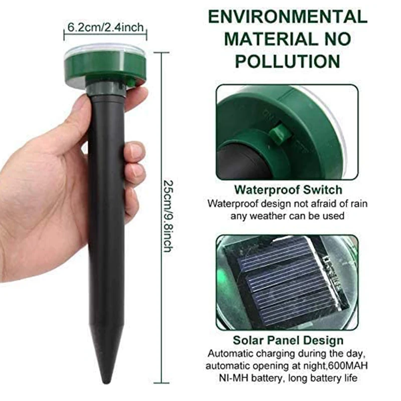 Solar Powered Sonic Mole Repellent Ultrasonic Pest Repeller Vole Chaser Spikes Traps For Lawn And Garden 3 Pack | Дом и сад