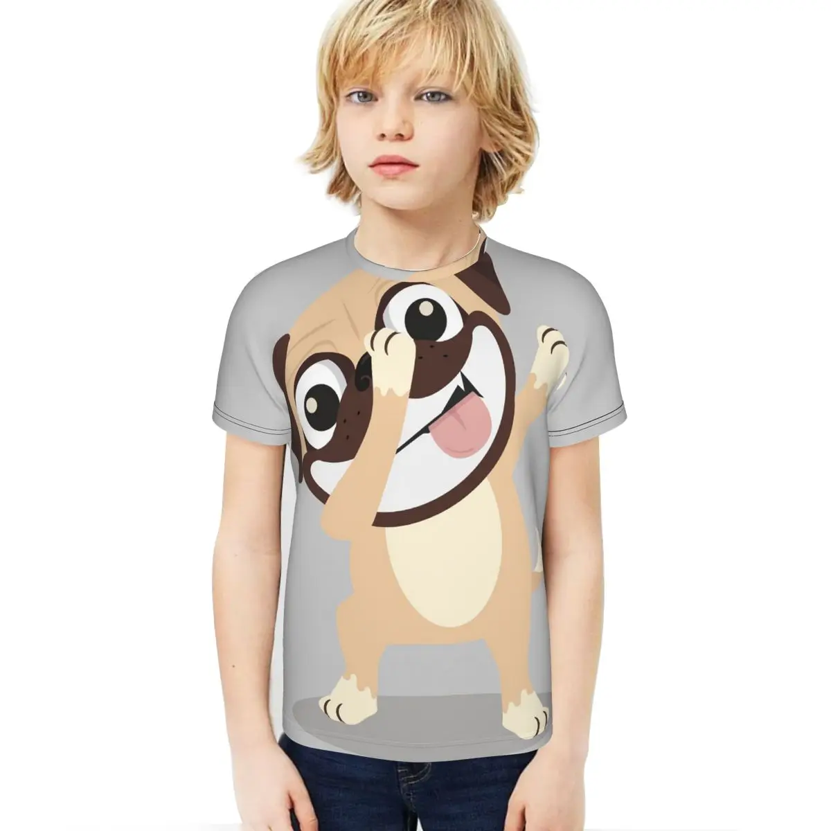 

T Shirts Tees Short Sleeve Tshirts Workout For Kids Boys Teen Cute Dabbing Pug DJ