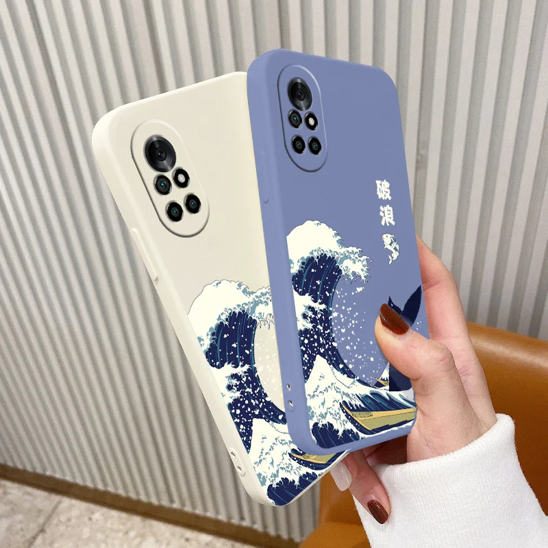 

Blue Whale Waves Tail Liquid Silicone Case For Huawei Nova 8 7 Pro SE 6 SE 5 Pro 5Z 5I 5Ipro 5T 4 4E Ultra Thin Soft Phone Cover