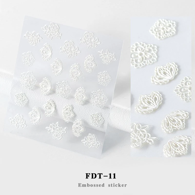 Hot 1PC 5D Acrylic Engraved Flower Nail Sticker Embossed Lace Flower Cute Cat Water Decals Empaistic Nail Water Slide Decals - Цвет: FDT-11