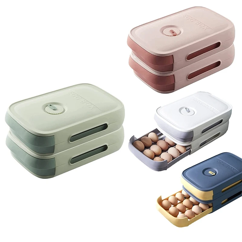 

2 Pack Egg Storage Box,Refrigerator Egg Trays Egg Holder Container with Date Reminder,for Kitchen Storage Tool