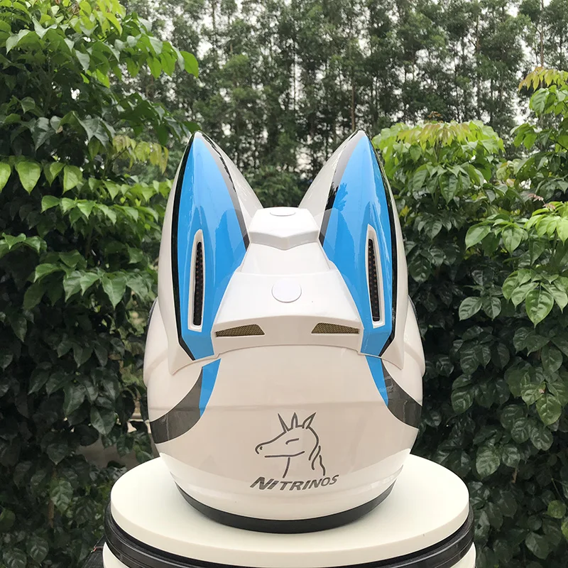 Синий шлем с ушками автомобильный гоночный противотуманный на все лицо