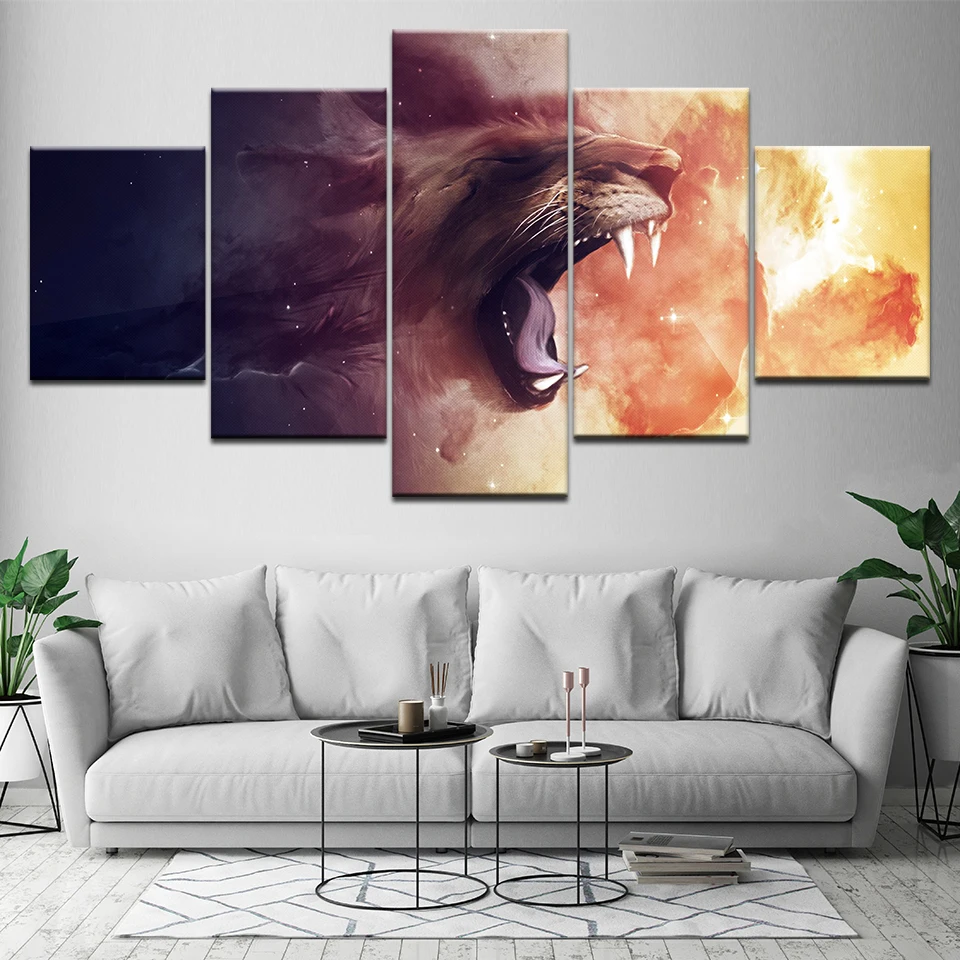 Angry Wolf 5 Piece HD Wallpapers Art Canvas Print Modern Poster Modular Painting for Living Room Home Decor | Дом и сад