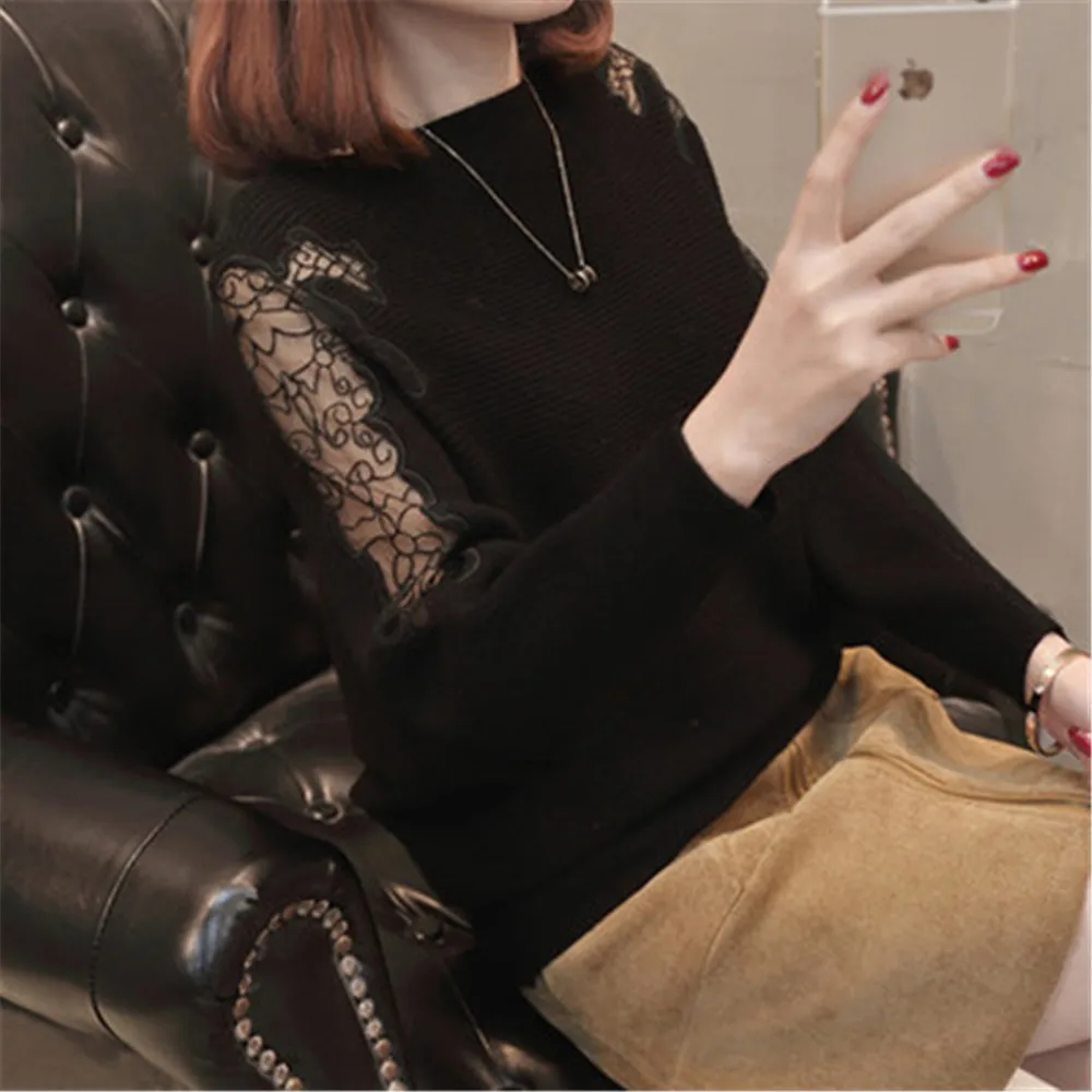 Women Loose Batwing Knitted Pullover Tops Lace Decoration 2020 Autumn Striped Sweaters With Holes Pullovers Fashion Jumper Z3272 | Женская