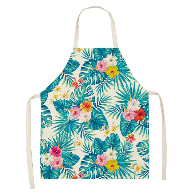 

Green Leaves Aprons Kitchen Apron Women Tropical Plants Sleeveless Cotton Linen Aprons Home Cooking Baking Bibs Cleaning Tools