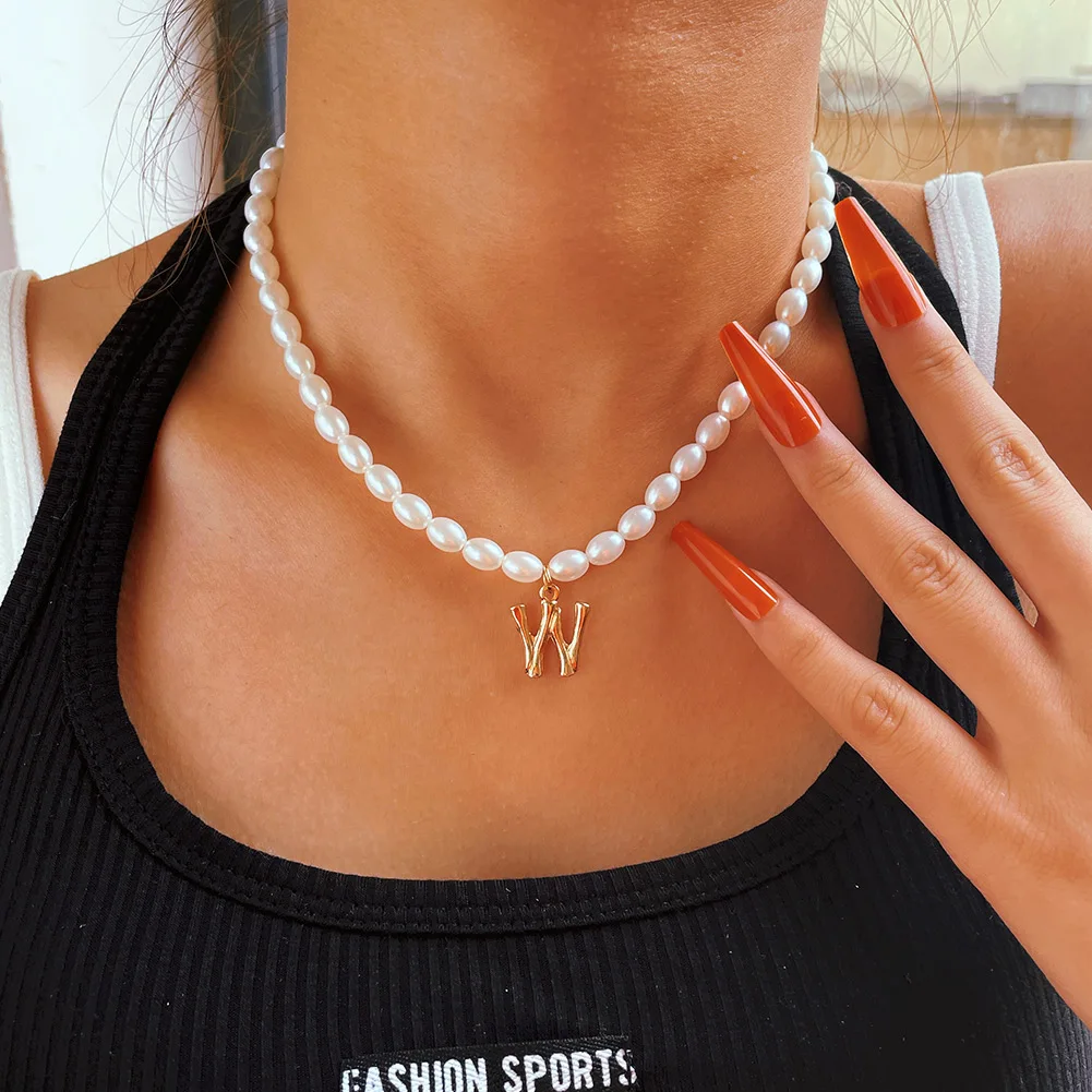 Модное ожерелье из бамбука с подвеской в виде букв дневного света жемчужное для