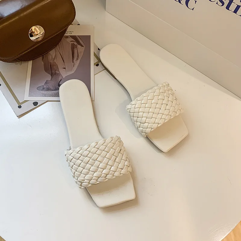 

Casual Cross PU Thong Plus Size Indoor Women's Slippers Solid Rubber 2021 Summer Flat with Woman Shoes Outdoor Slides Flats