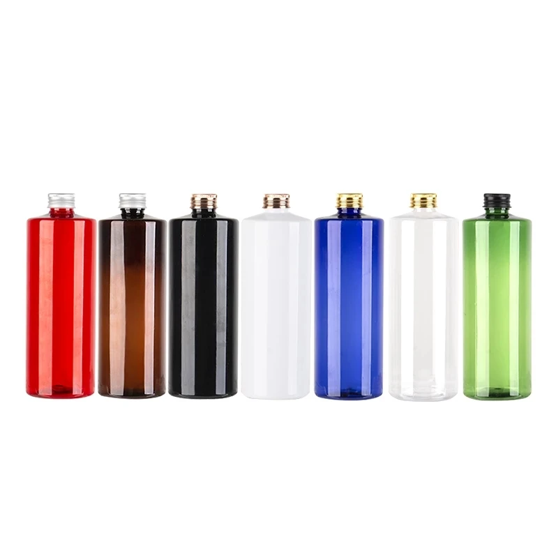 

12pcs 500ml empty gold Aluminum cap bottle 500cc screw aluminum bottle cap empty black plastic cosmetic bottles Liq
