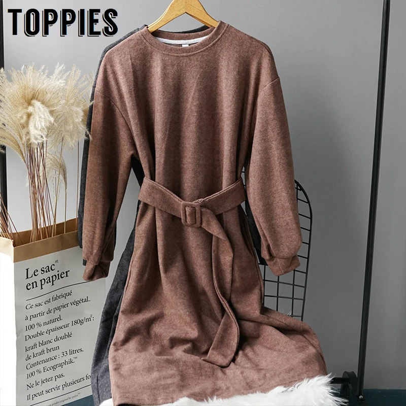 Женское шерстяное платье средней длины зимнее с длинным рукавом и круглым