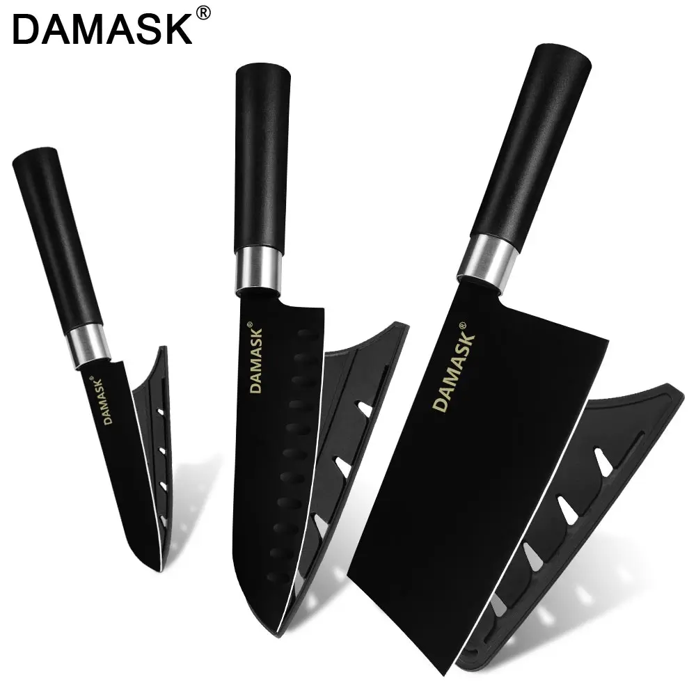 DAMASK профессиональный набор ножей из нержавеющей стали черное лезвие пластиковая