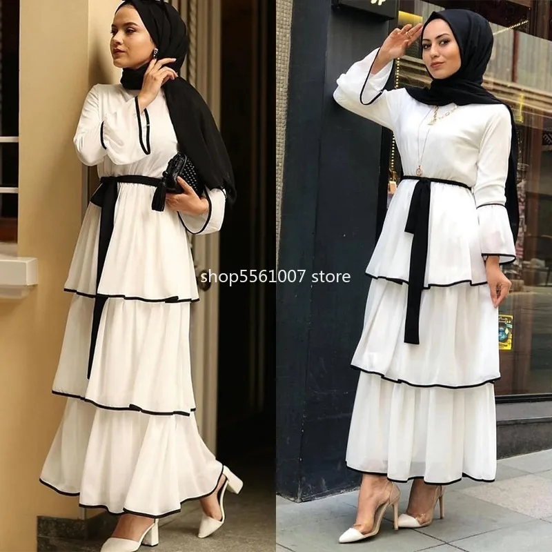 Muslim Dress Women Dubai Abaya Ruffles Fashion Full Sleeve Casual New Ladies Islamic Clothes Moroccan Kaftan Long Maxi Dresses |