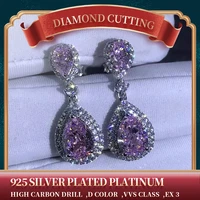fashion 2021 trend drop diamond cut pink 3 0 carat high carbon diamond pendant earrings d color 925 silver plated platinum charm