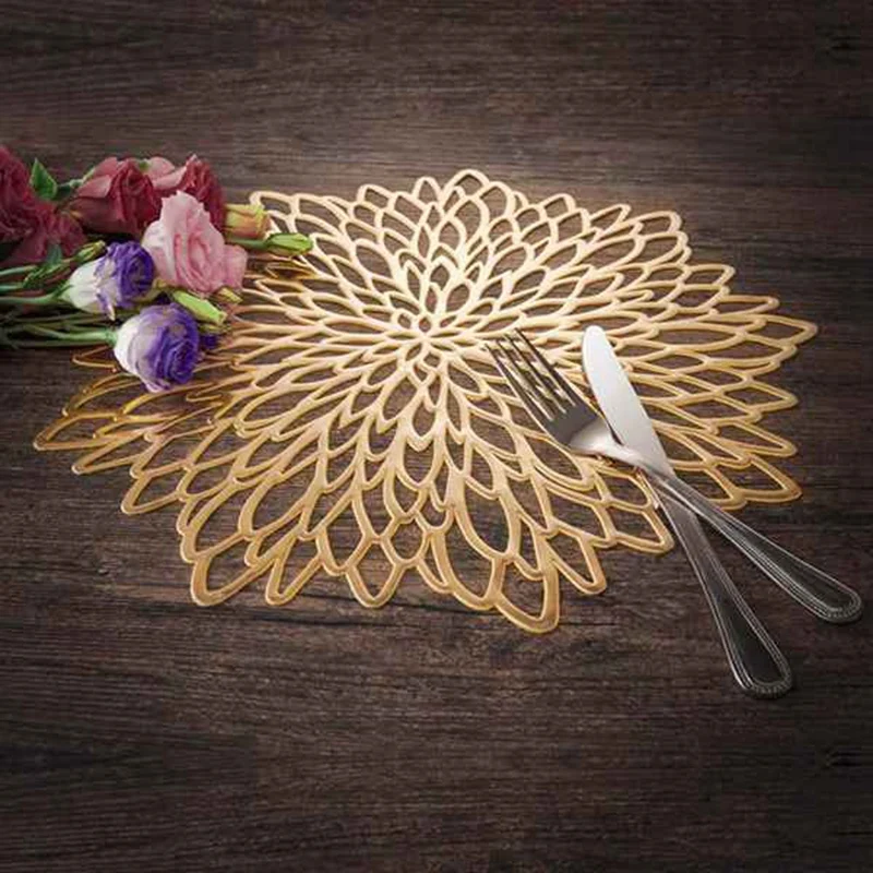 

Glod Round Placemat, Round PVC Cutout Place Mat Christmas, Wedding, Banquet, Restaurant, Hotel,15 Inch