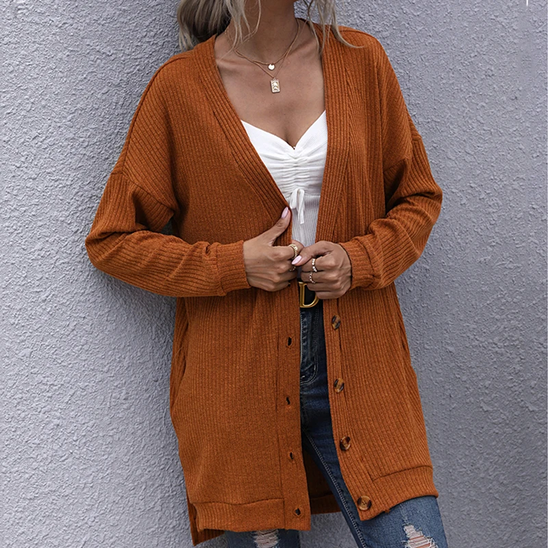 

Lazy long-sleeved V-neck sweater cardigan women's 2022 spring new Joker simple single-breasted coat with solid color