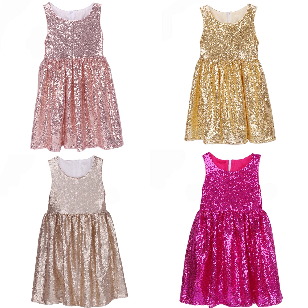 Kids Sequin Dresses for Girls Sleeveless Gold Prom Toddler Baby Glitter Dress Birthday Party Wedding Pageant Christmas | Детская одежда