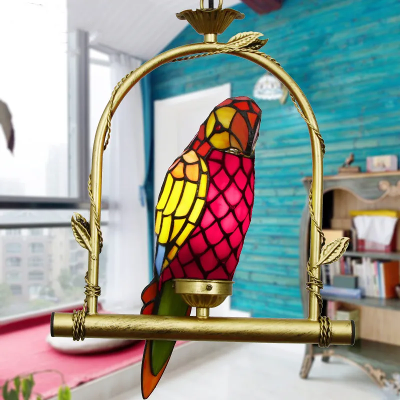 Цветное Стекло светильник в виде попугая приспособление арт птица кулон лампа