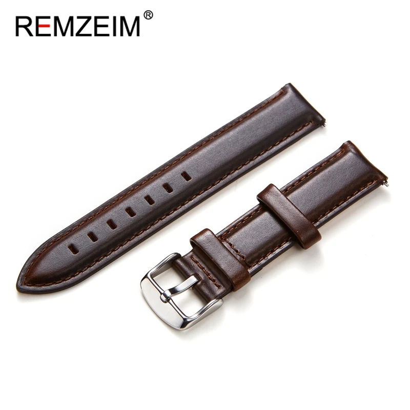 

REMZEIM Oil Wax Leather Watch Band Black Dark Brown Watch Strap 18mm 20mm 22mm Quick Release Belt With Stainless Steel Buckle
