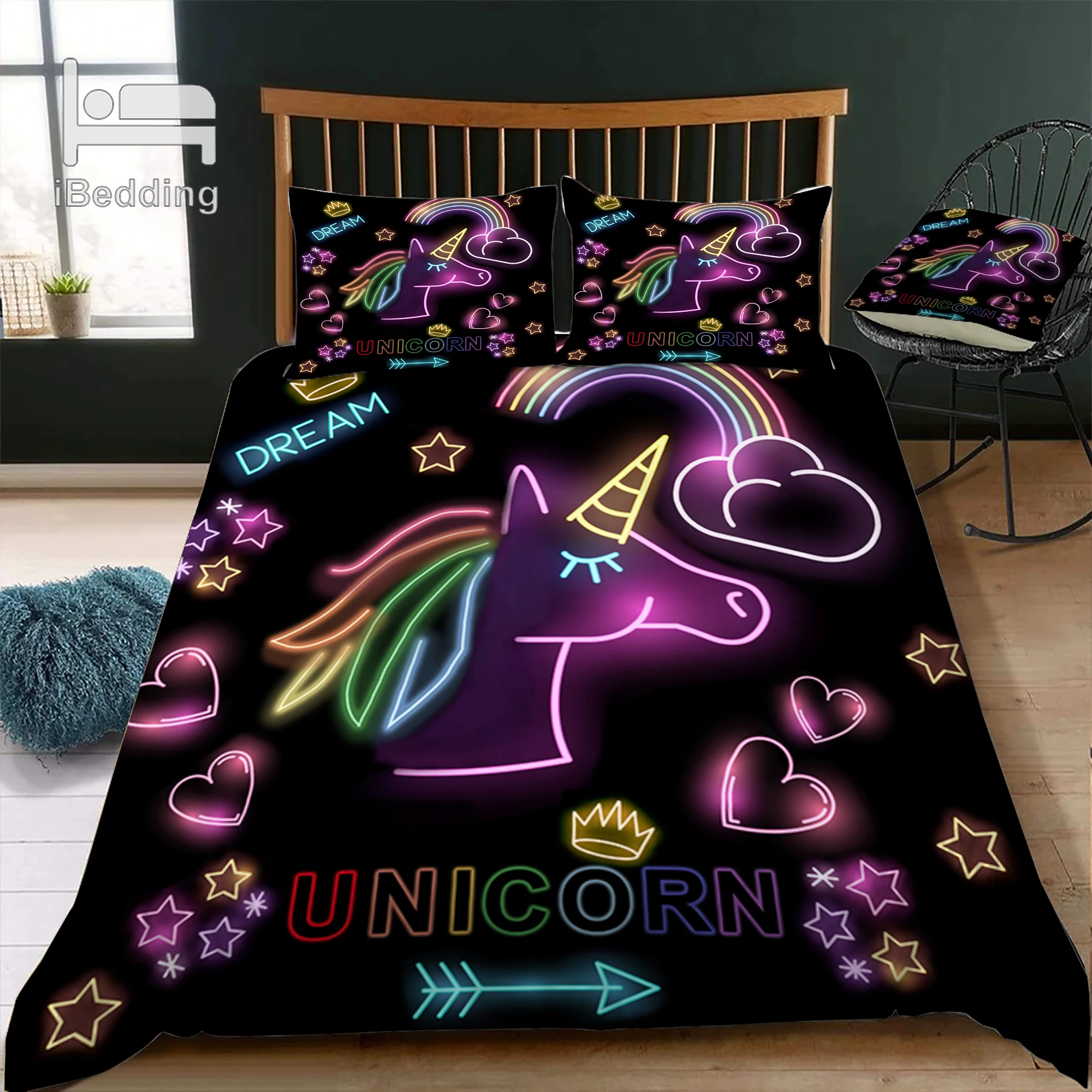 Merry Christmas Gift Color Unicorn Dream 3D Bedding Set Printed Duvet Cover Queen King Twin Size | Дом и сад