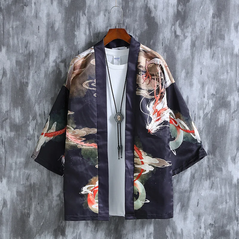 Plus Size Japanese Cardigan Chinese Style 3D Print Dragon Kimono Yukata Haori Robe Men And Women Loose Streetwear Tops | Тематическая