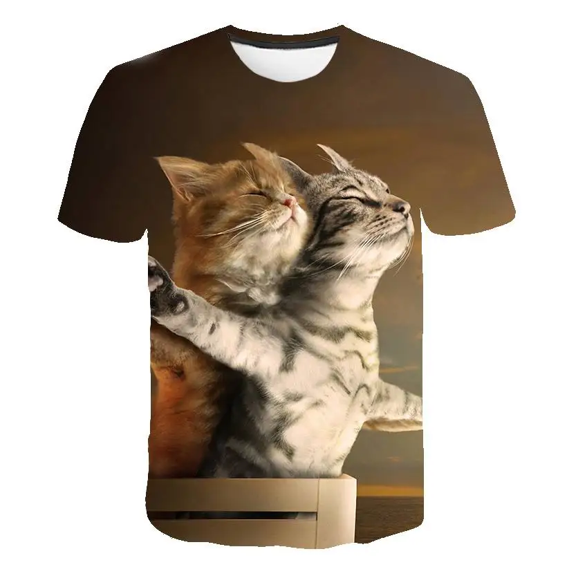 

2021 New Cool Fashion T-shirt Men/Women 3D T-Shirt Print Two Cat Short Sleeve Summer Tops Tees Funny T-Shirt Male XXS-6XL