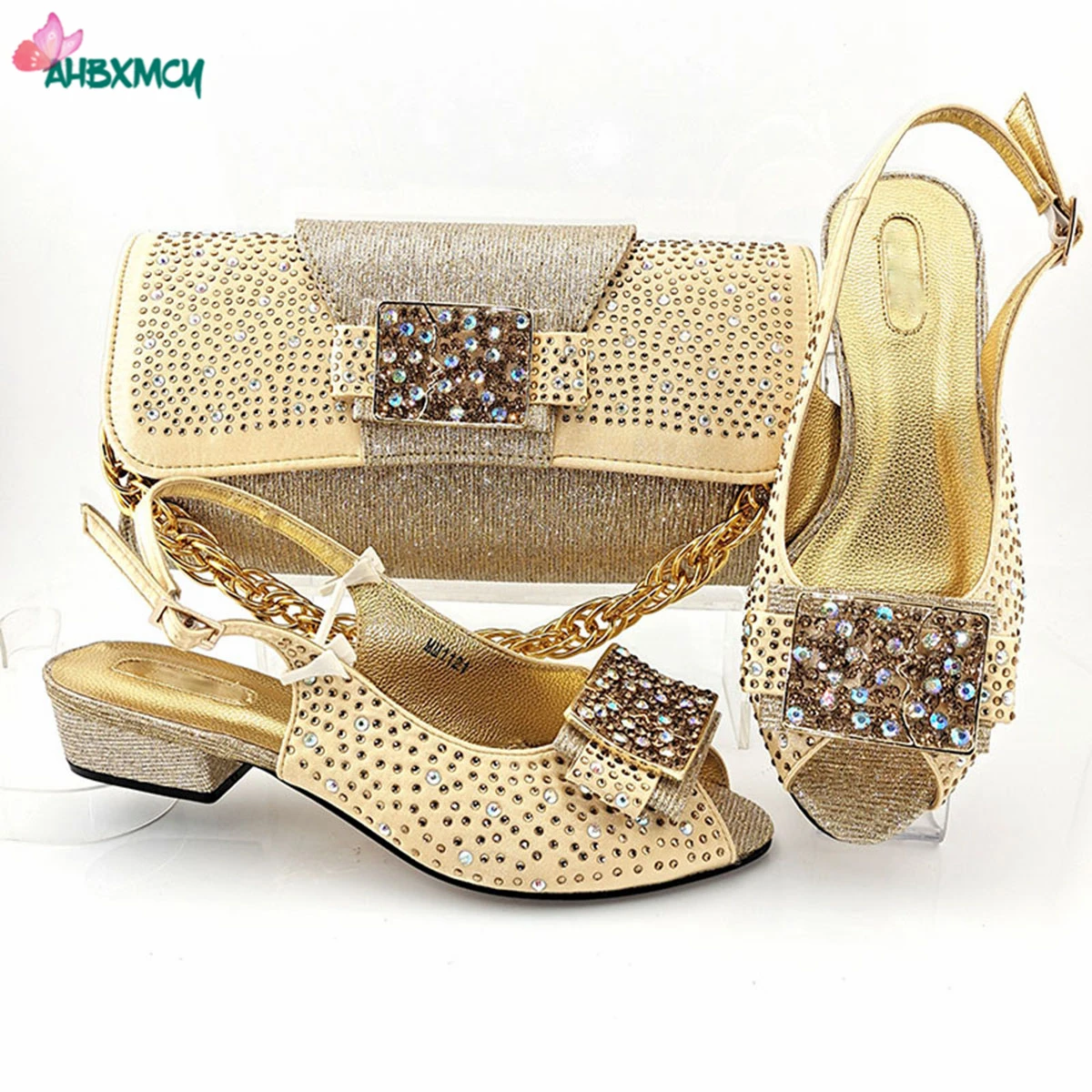 

Avcado New Arrivals 2021 Wedding Specials Design African Women Shoes Matching Bag Comfortable Heel Sandals For Royal Party