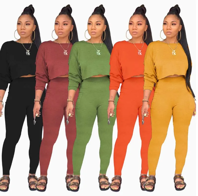 

Spring And Summer Leisure Ladies Sports Suit High Waist Solid Color Fitness Running 2-Piece Female