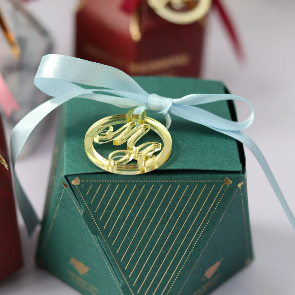 50 шт. персонализированные свадебные имя и инициалы зеркальные бирки серебряный