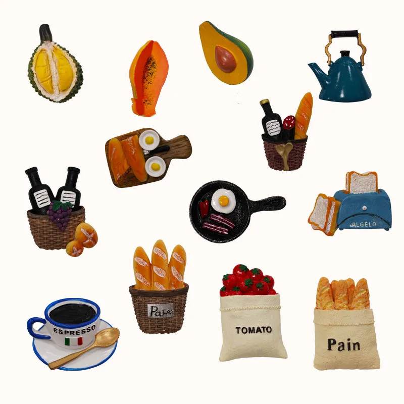 Милый имитирующий магнит на холодильник рельефный стерео фрукты/растения/хлеб