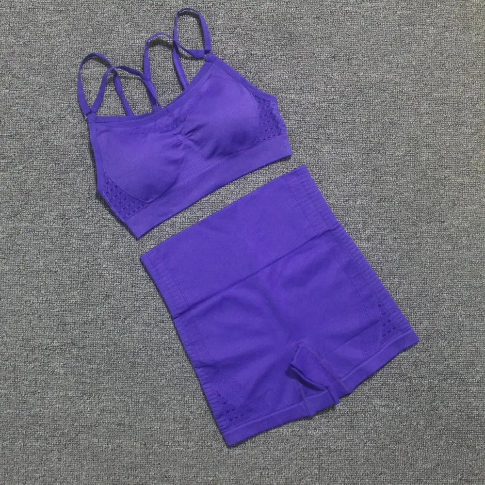 

2 PCS/Set Sports Suits Seamless Yoga Set Women Fitness Clothing Sportswear Spandex Sports Shorts Woman Gym Shorts + Sports Bra